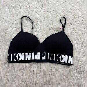 NWT VS Pink Women's S Black and White Lightly Lined Knit Bra Comfort Stretch